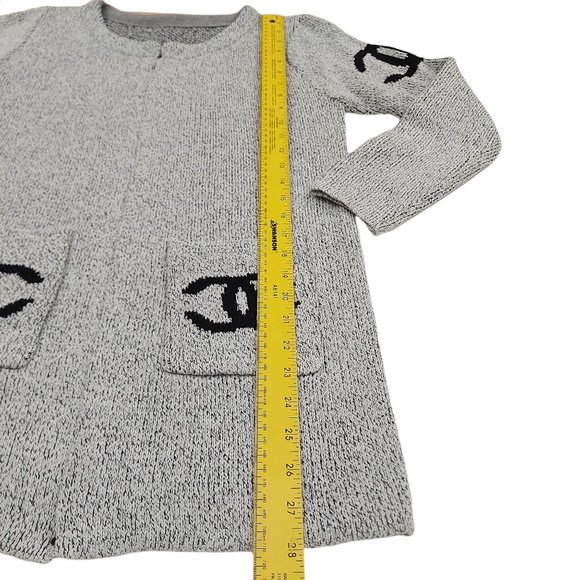 Chanel Womens Knit Open Cardigan Size S/M Long Sleeve Round Neck Pockets Gray - Picture 11 of 14